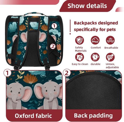 IROLSKDNFH Backpack 15.75x9.84x13.78 Cute Cartoon Baby Elephants with Leaves on Teal Background Pet Carrier for Small