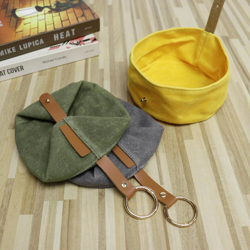 Waxed Canvas Foldable Dog Bowl - Green