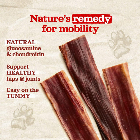 5-Inch (20-Pack), Natural Farm Beef Jerky Gullet Sticks Flat - Grass-fed Beef, Glucosamine & Chondroitin, Rich Flavor