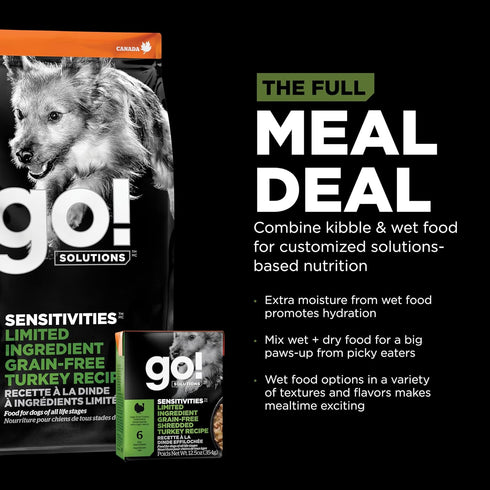 GO! SOLUTIONS Sensitivities Limited Ingredient Wet Dog Food - Grain Free Shredded Turkey Recipe, 12.5 oz