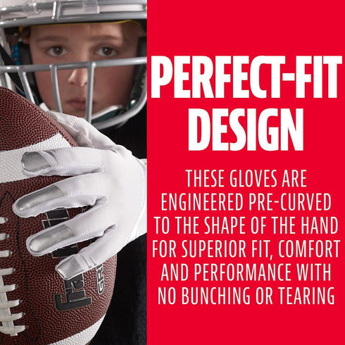 Franklin Sports Supratak Football Receiver Gloves | White/Chrome | Youth Small