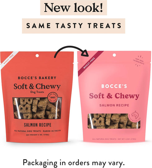 Bocce's Bakery Salmon Recipe Oven Baked Dog Treats, Wheat-Free, All-Natural Soft & Chewy Cookies, 6 oz