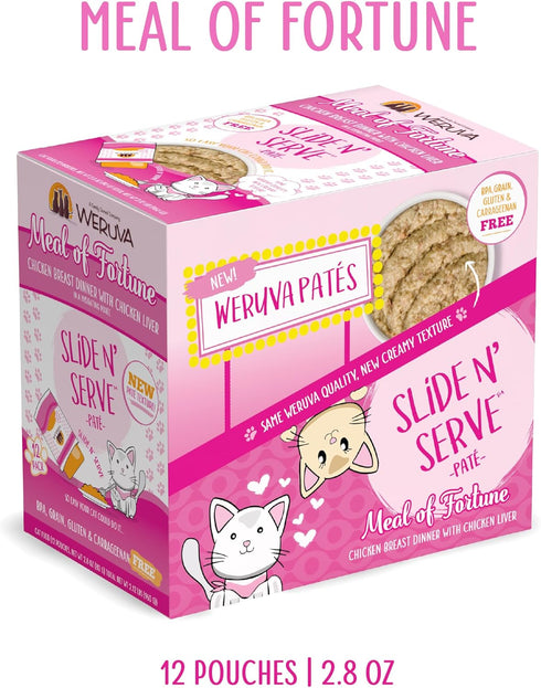 Weruva Wet Cat Food, Meal of Fortune Chicken with Chicken Liver Pate, 2.8oz Slide N Serve Pouch, 12 Pack