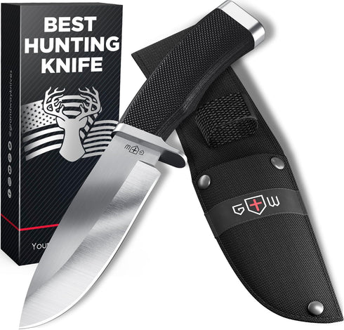 Hunting Knife with Sheath - Best Tactical Camping, Hiking, and Bushcraft Knife for Men, Fixed Blade Sharp Knife with