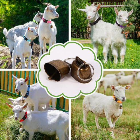 5 Pack Goat Collar with Bell, Adjustable Nylon Collar Set with Anti-Lost Loud Grazing Copper Bells for Farm Animals
