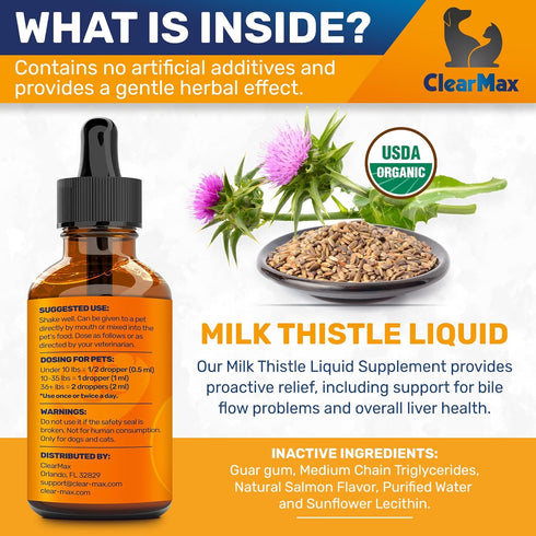 Milk Thistle for Dogs & Cats ? Milk Thistle for Cats ? Dog Milk Thistle ? Liver Support for Dogs & Cats ? Kidney Support for Dogs ? Milk Thistle Liquid ? 2Oz