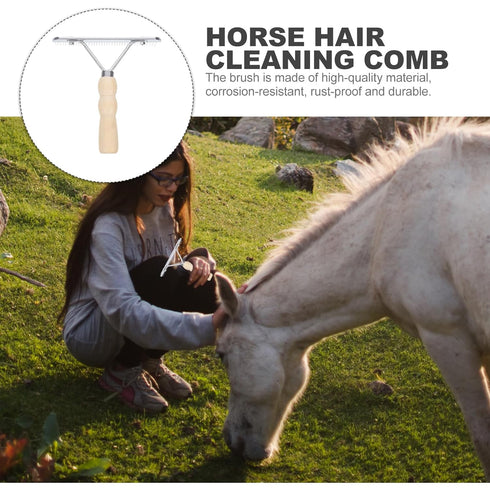 iplusmile Dematting Brush Rake - Gentle Grooming Brush with Wood Handle for Horses, Dogs, and Shedding Grooming