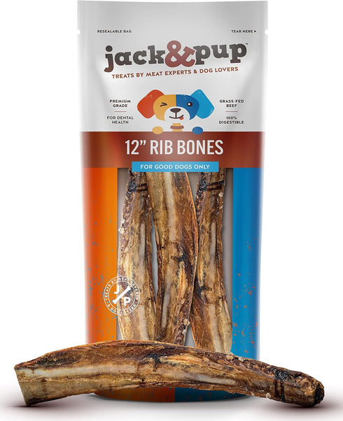 Jack&Pup Rib Bones for Dogs | All Natural Large Dog Bones | Single Ingredient Dog Chew Bones (12 inch, 3 Pack)