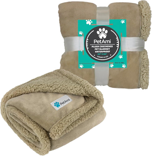 PetAmi Dog Blanket for Medium Large Dogs, Soft Sherpa Reversible Washable Fleece Furniture Protector, 40x60 Solid Taupe