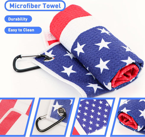 Golf Club Brush and American Flag Golf Towels, Cleaning Kit, Golf Accessories Cleaner Tool with Strong Magnet