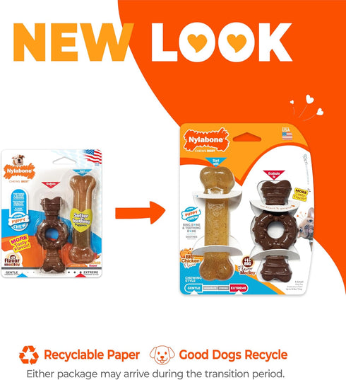 15 lbs, 2 Pack Nylabone Ring Bone Chew Toy for Puppies, Puppy Teething Toys, Puppy Enrichment Toys, Chicken Flavor
