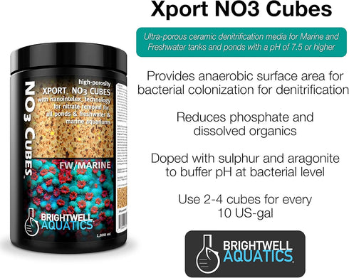 Brightwell Aquatics Xport-NO3 Cubes - ½” Sulfur Doped Activated Denitrification Media, 500-ml, Model Number: XPCubeN500