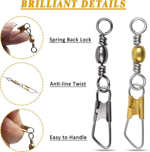 Fishing Barrel Swivel with Safety Snap, 145/160pcs High Strength Stainless Steel Fishing Snap Swivels, Saltwater Tackle