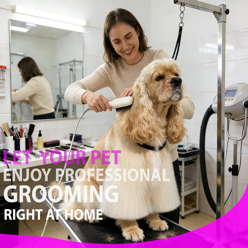 2-in-1 Electric Pet Grooming Brush with Coconut Oil Conditioner Spray, Professional Hair Styling Tool for Medium
