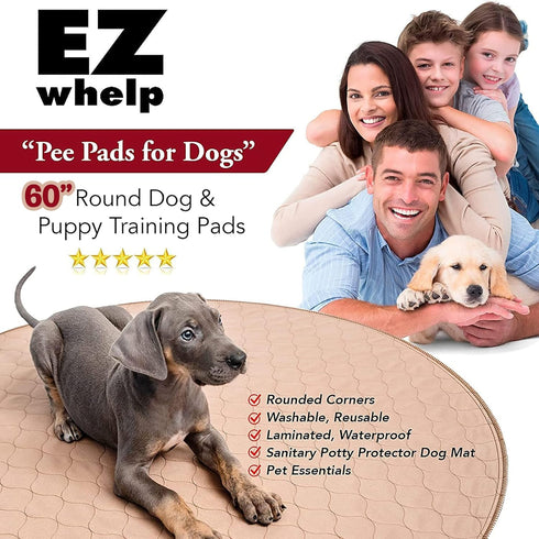 60 Inch EZwhelp Reusable Dog Pee Pad, Washable Waterproof Mat for Dog Potty Training or Whelping Pad, Round
