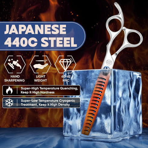 JP-440C Cutting/Trimming Moontay Professional Dog Grooming Straight, Curved, Thinning/Blending/Chunking Scissors Kit