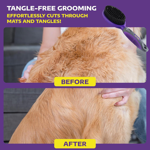 Hertzko Bristle Brush for Dogs and Cats - Long or Short Hair, Single Sided Dense Bristles Remove Loose Hair, Tangles,