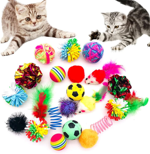 PET SHOW 20Pcs Interactive Cat Toys - Assorted Variety Pack for Indoor Cats with Mice, Feather, and Crinkle Balls