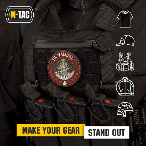 M-Tac Morale Patches Nordic Invasion, PVC 3D Military Tactical Patch, Til Valhall, Red
