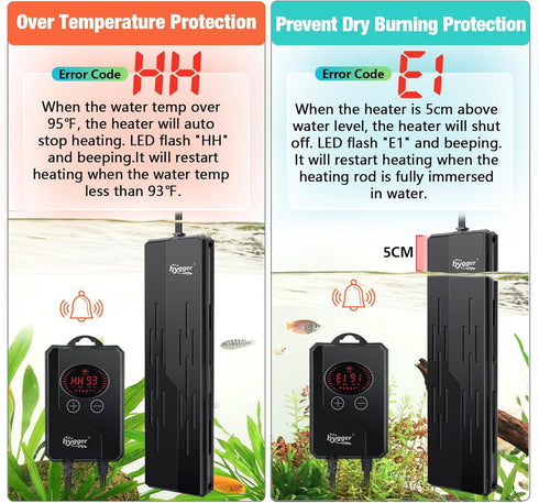 hygger 1000W Aquarium Heater, Submersible with Adjustable Temperature Control for 110-240 Gallon Fish Tanks