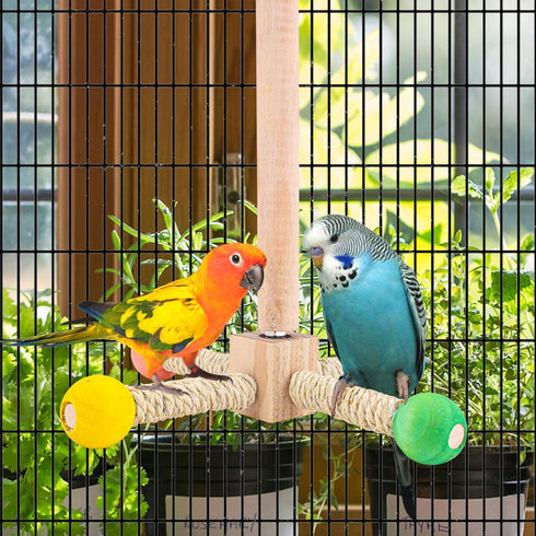 Gosknor 360 Bird Stand Perch Toy, Premium Wooden Interactive Spinning Parakeet Toys Degree Free Rotation Practical Bird