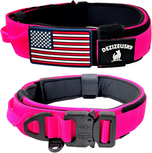 Tactical Dog Collar with Handle - 1.5 Inch Heavy Duty Wide Collar for Large Dogs with Personalized Name Plate