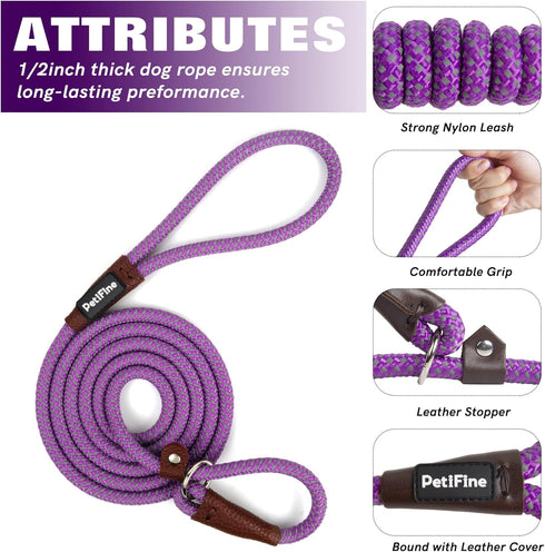 PetiFine Slip Lead Dog Leash, 6FT Reflective Durable Training Leash for Small to Large Dogs (Purple)