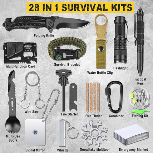 Gifts for Men, 28-In-1 Survival Kits, Unique Gadgets for Camping, Hiking, Hunting, Stocking Stuffers