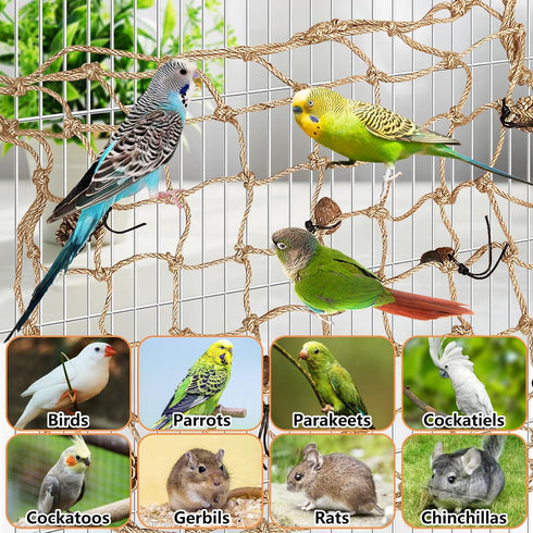 Tfwadmx Bird Climbing Rope Net, Large Size 24''X24'' Parrot Perch Climbing Rope Ladder for Budgies, Conure, Blue & Gold