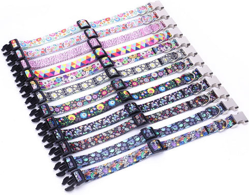 Cute Adjustable Dog Collar for XS, Small, Medium, Large Dogs, Soft Nylon with 3D Print Multicolor Patterns for Girls,