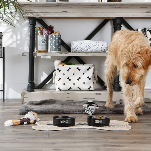 Bone Dry Ceramic Pet Bowls for Dogs & Cats, Dishwasher & Microwave Safe, Non-Slip Bottom, Medium Set, Black