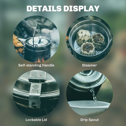 Fire Maple Antarcti 1.2L Camping Pot with Lid, SUS304 Stainless Steel Bushcraft Gear, Hangable Campfire Cooking