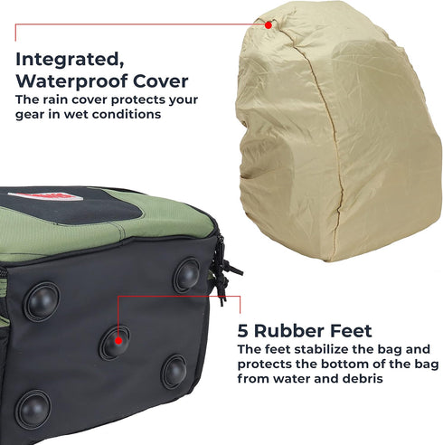OSAGE RIVER Fishing Backpack Medium, Fits 4 Large Tackle Boxes, Waterproof Rain Cover, Includes Pliers and Flashlight