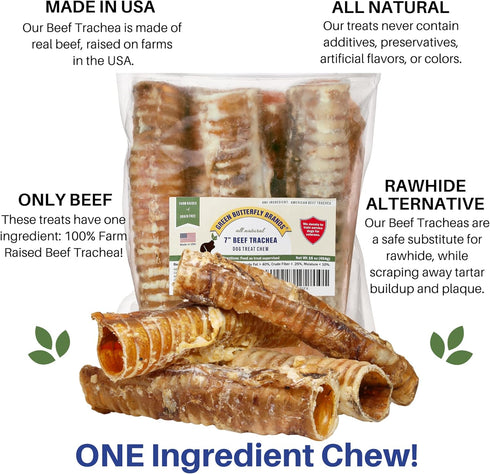 (7" 16 OZ) Dog Chews Beef Trachea Dog Treat Chew Made in USA. Grass Fed Farm-Raised American Beef. Glucosamine Rich