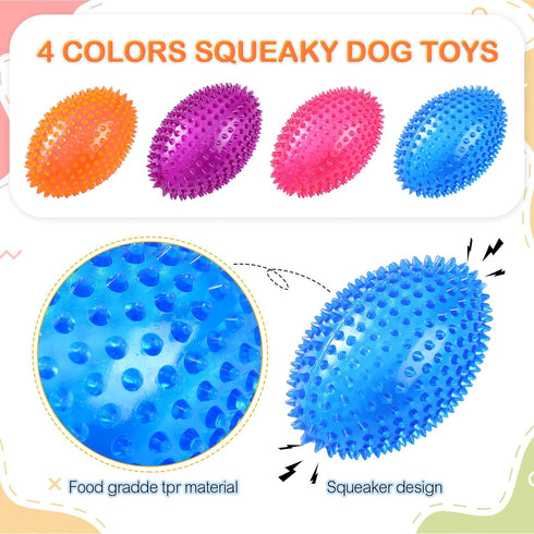 4 Pcs 4.5'' Spiky Squeaker Football Dog Toy for Medium Large Dogs, Spiky Balls for Aggressive Chewers, Fetch Training