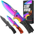 Grand Way Pocket Knife, Rainbow EDC USMC Jack Folding Knife, Best Camping Survival Gear, Gifts for Men 0208 BR