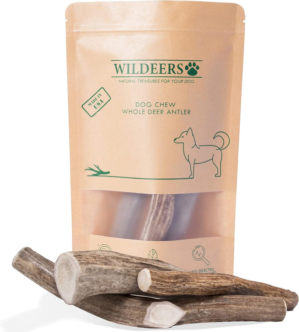 Wildeers Large Deer Antlers for Dogs - Premium Antler Chews - Made in USA, Naturally Shed, Healthy Treat - Grade A, 7-9