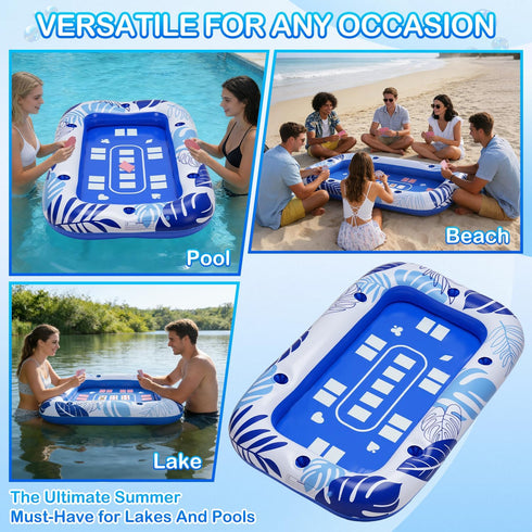 56IN Summer Oversize Floating Card Game Table for Pool with Waterproof Cards - Inflatable Floating Card Table