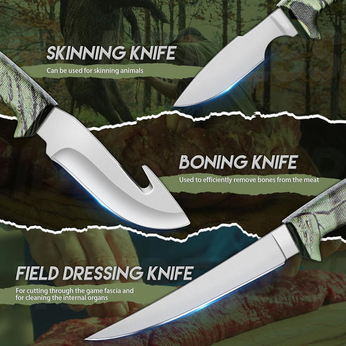 Purple Dragon Hunting Knife Set, Deer Hunting Gear Butcher Game Processor Field Dressing Kit