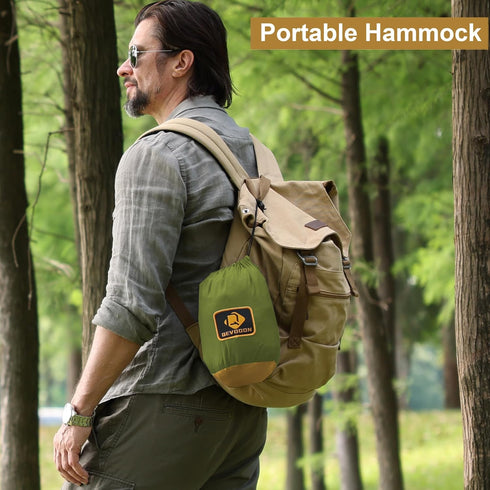 Portable Camping Hammock with Net, Lightweight Double Hammocks with Tree Straps, Parachute Nylon for Hiking Green&Khaki
