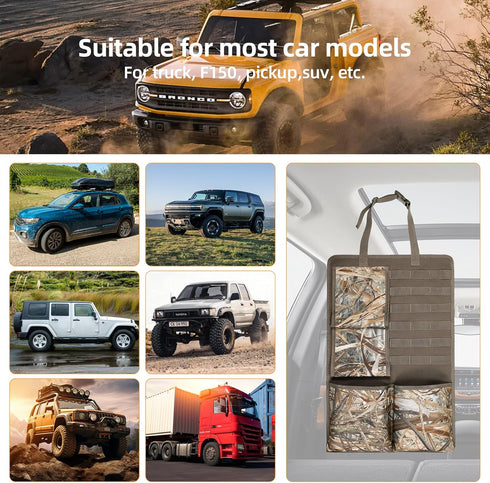 2 Pack Seat Back Gun Rack for Truck - Molle Panel Organizer, Camo Front Seat Gun Holder for Hunting