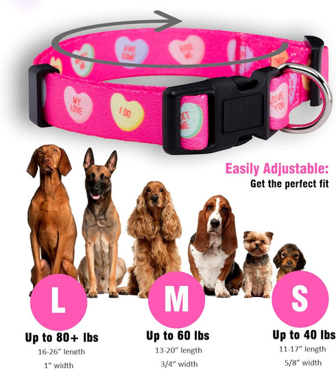 Native Pup Valentine’s Dog Collar, Adjustable for Small, Medium, Large Breeds, Candy Hearts, Small