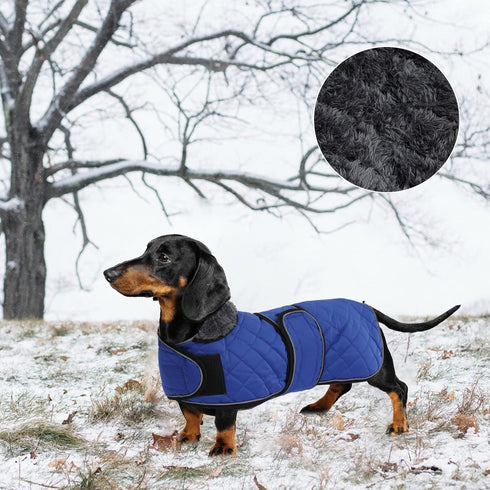 Geyecete Warm Thermal Quilted Dachshund Coat, Blue, with Fleece Lining for Medium & Large Dogs
