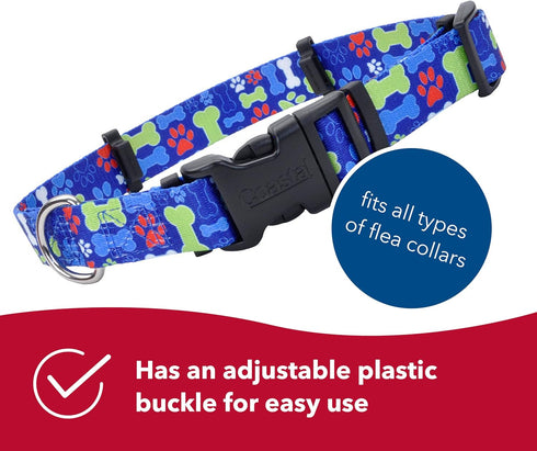 Coastal Pet SecureAway Flea Collar Protectors - Adjustable Dog & Puppy Collar Protection, Multi Bones