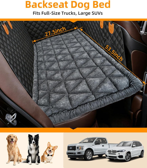 NISSYO.AM Backseat Pet Bed Mat, Non-Slip Dog Seat Cover with Scratch-Resistant Padding, Dog Bed for Cars, Trucks