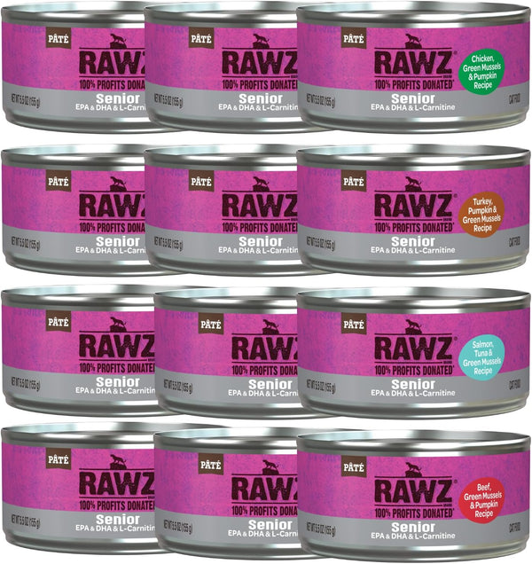 Rawz Natural Premium Pate Canned Wet Food for Senior Cats -12 Pack
