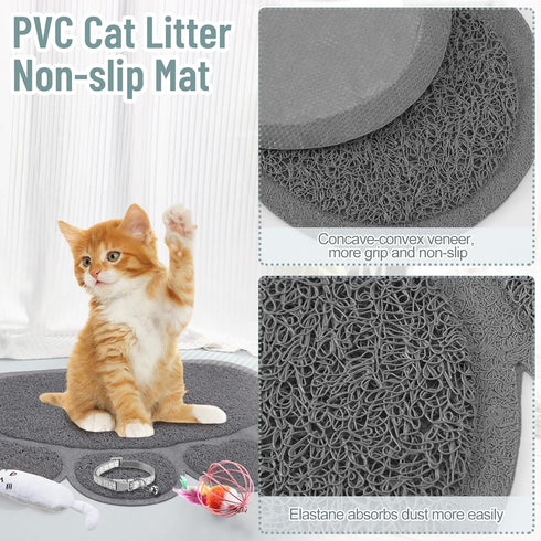 Tioncy 7 Pcs Small Cat Kitten Starter Kit - Cat Litter Box with Shovel, Cat Paw Litter Mat, Automatic Bowls, Toy Teaser