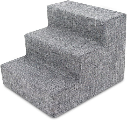 Best Pet Supplies Dog Stairs - Ash Gray Linen - 3-Step - Non-Slip Foam Pet Steps for Small Dogs & Cats