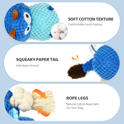 IOKHEIRA Indestructible Dog Plush Toy for Large Aggressive Chewers, Squeaky Stuffed Animals with Cotton Material and