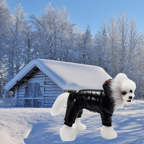 Waterproof Dog Clothes - Winter Warm Hooded Jumpsuit Snowsuit for Dogs (M, Black)